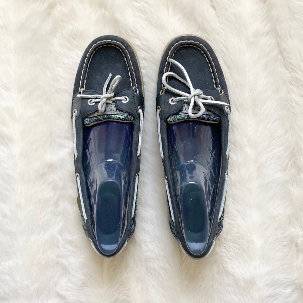 Sperrys with snakeskin detail
